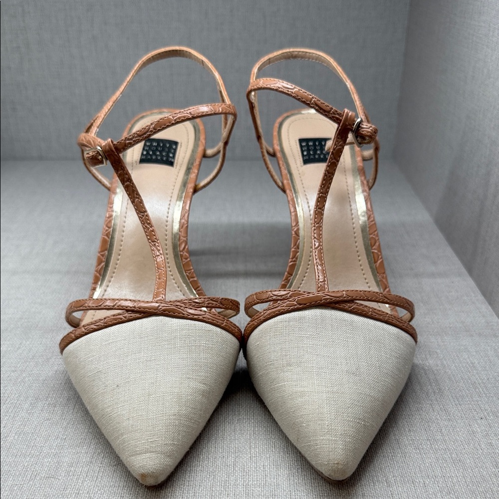 White House Black Market Tan and Cream Strappy Heels